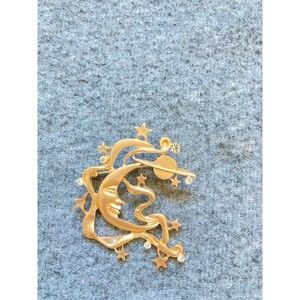 Retro Moon Star Brooch Matte Gold Carving‎ Portrait Geometric Broochs For Women